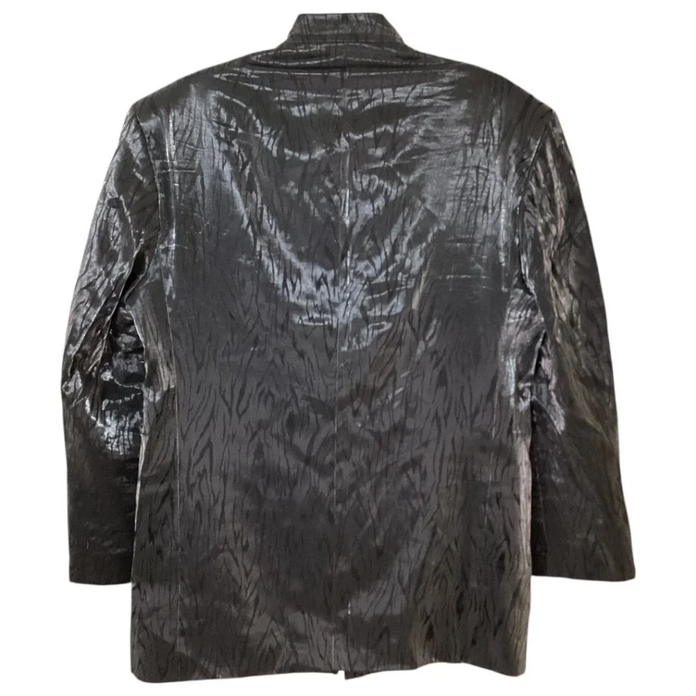 Vintage Y2K Falcone Silver Animal Print Mock‎ Neck Blazer - Men's Size 42 Reg